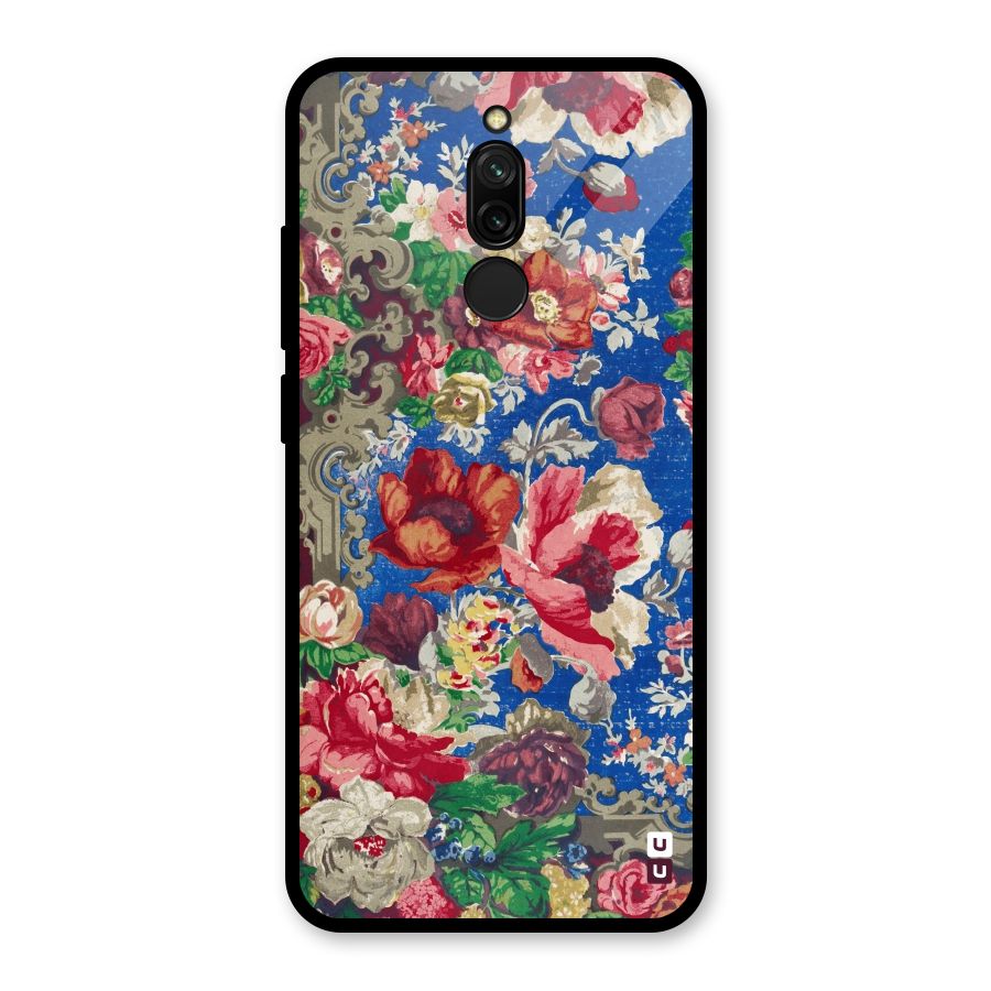 Block Printed Flowers Glass Back Case for Redmi 8