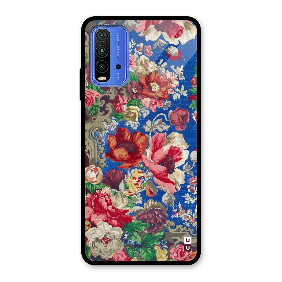 Block Printed Flowers Glass Back Case for Redmi 9 Power