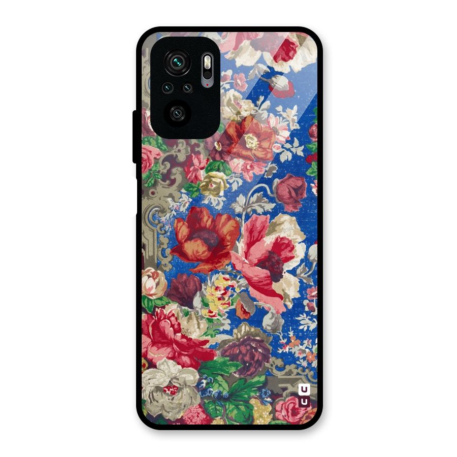 Block Printed Flowers Glass Back Case for Redmi Note 10S