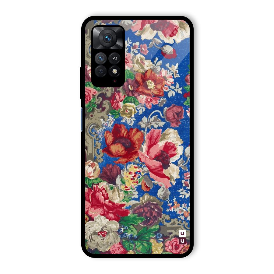 Block Printed Flowers Glass Back Case for Redmi Note 11 Pro