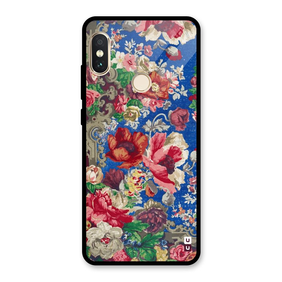 Block Printed Flowers Glass Back Case for Redmi Note 5 Pro