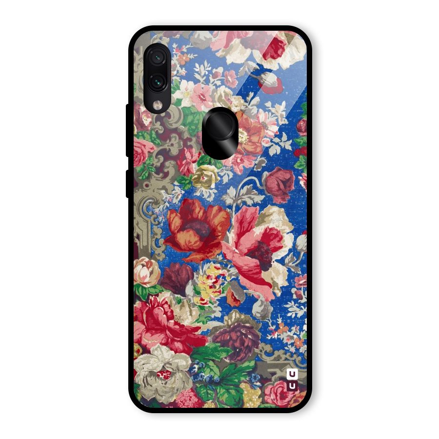 Block Printed Flowers Glass Back Case for Redmi Note 7