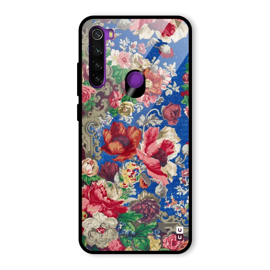 Block Printed Flowers Glass Back Case for Redmi Note 8