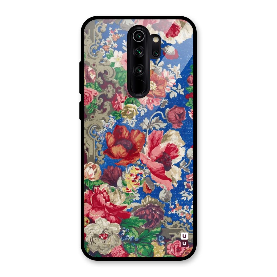 Block Printed Flowers Glass Back Case for Redmi Note 8 Pro