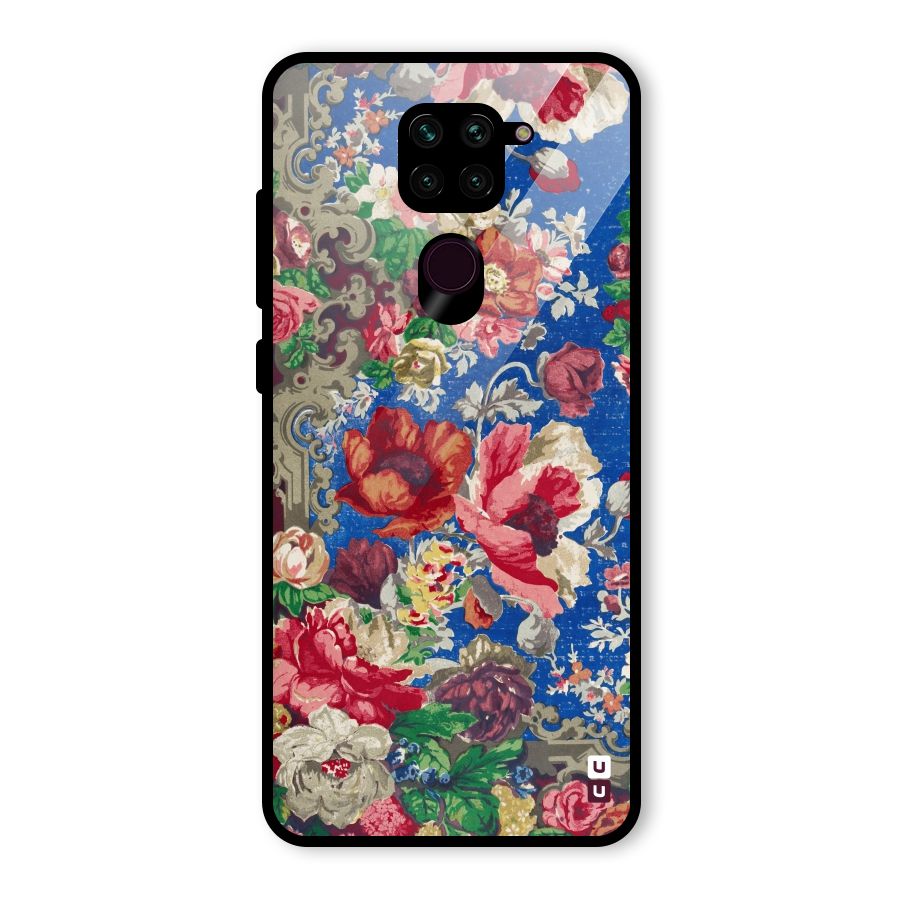 Block Printed Flowers Glass Back Case for Redmi Note 9