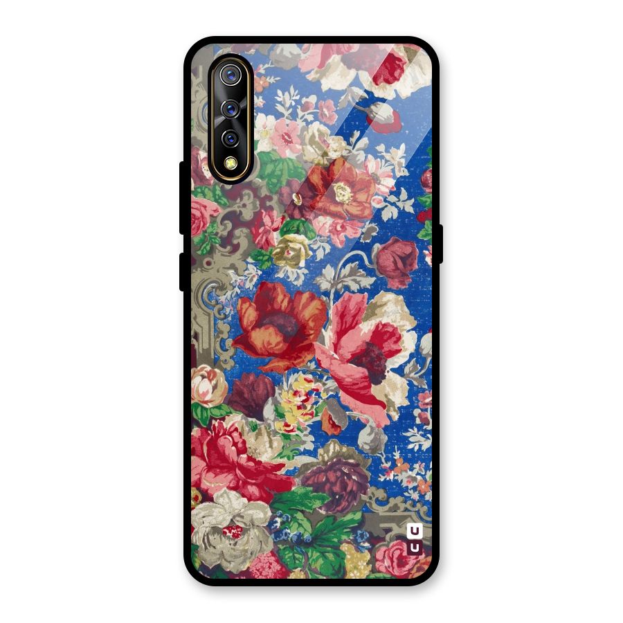 Block Printed Flowers Glass Back Case for Vivo S1