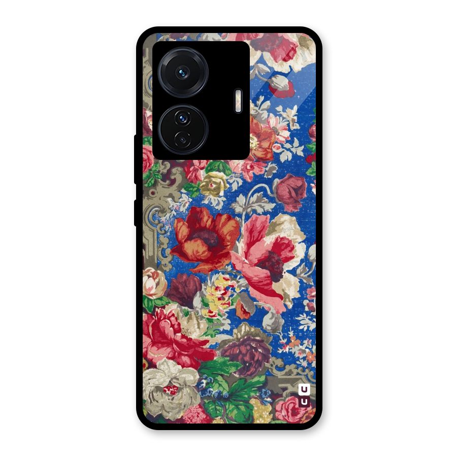 Block Printed Flowers Glass Back Case for Vivo T1 Pro