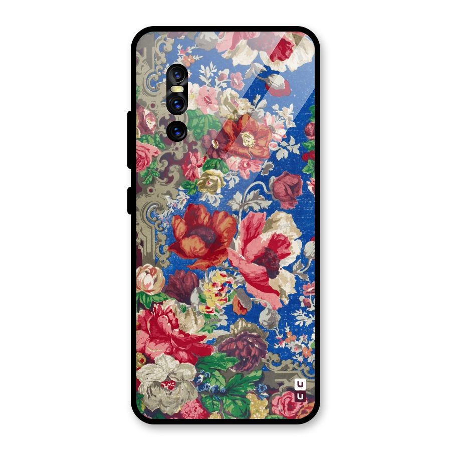 Block Printed Flowers Glass Back Case for Vivo V15 Pro