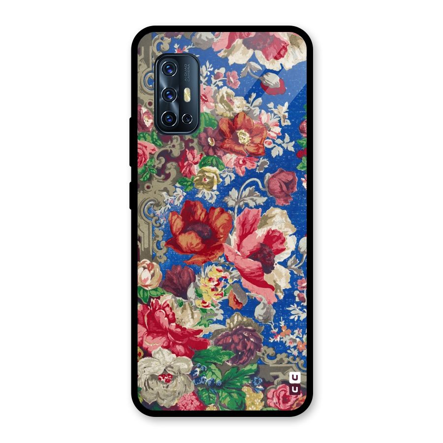 Block Printed Flowers Glass Back Case for Vivo V17