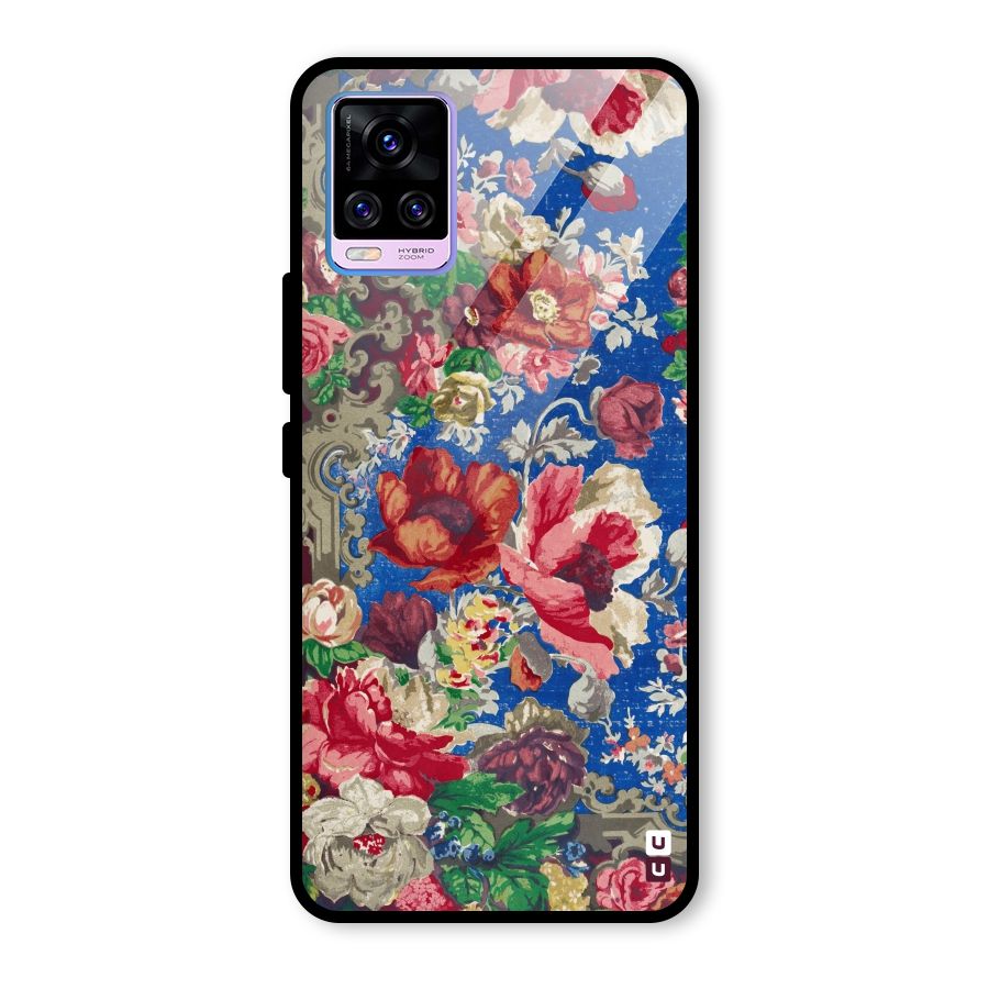 Block Printed Flowers Glass Back Case for Vivo V20 Pro
