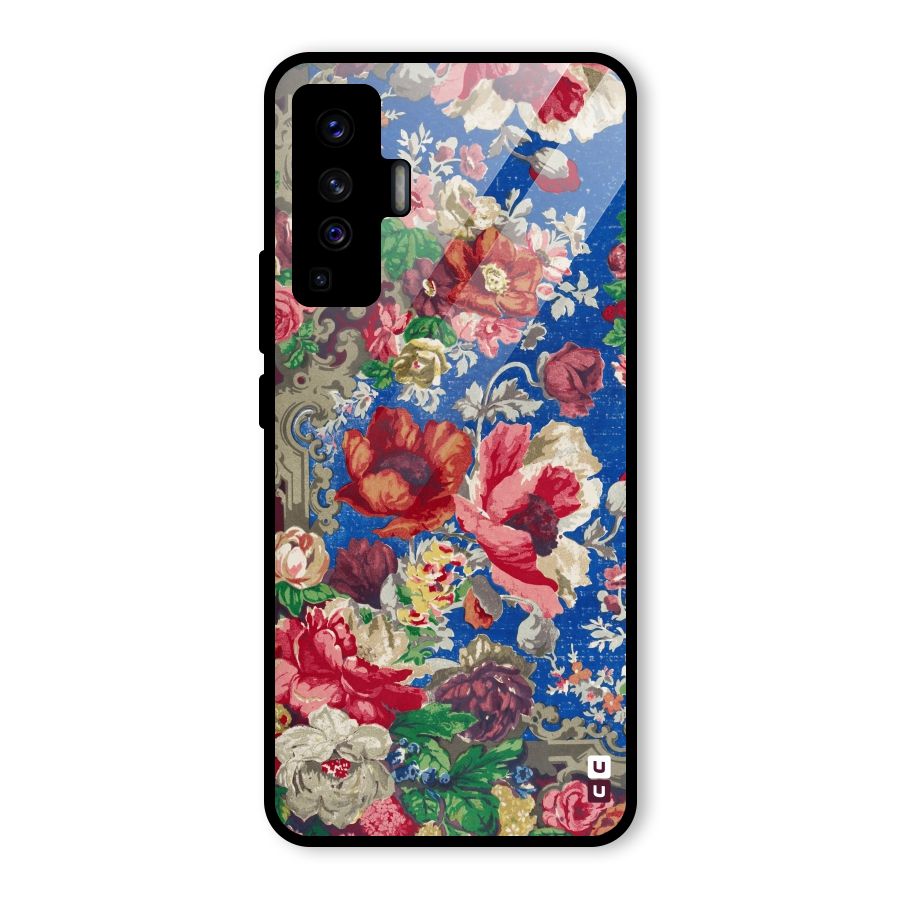 Block Printed Flowers Glass Back Case for Vivo X50