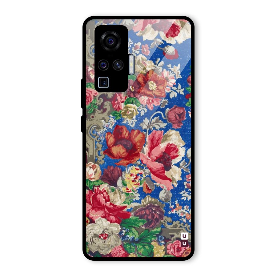 Block Printed Flowers Glass Back Case for Vivo X50 Pro