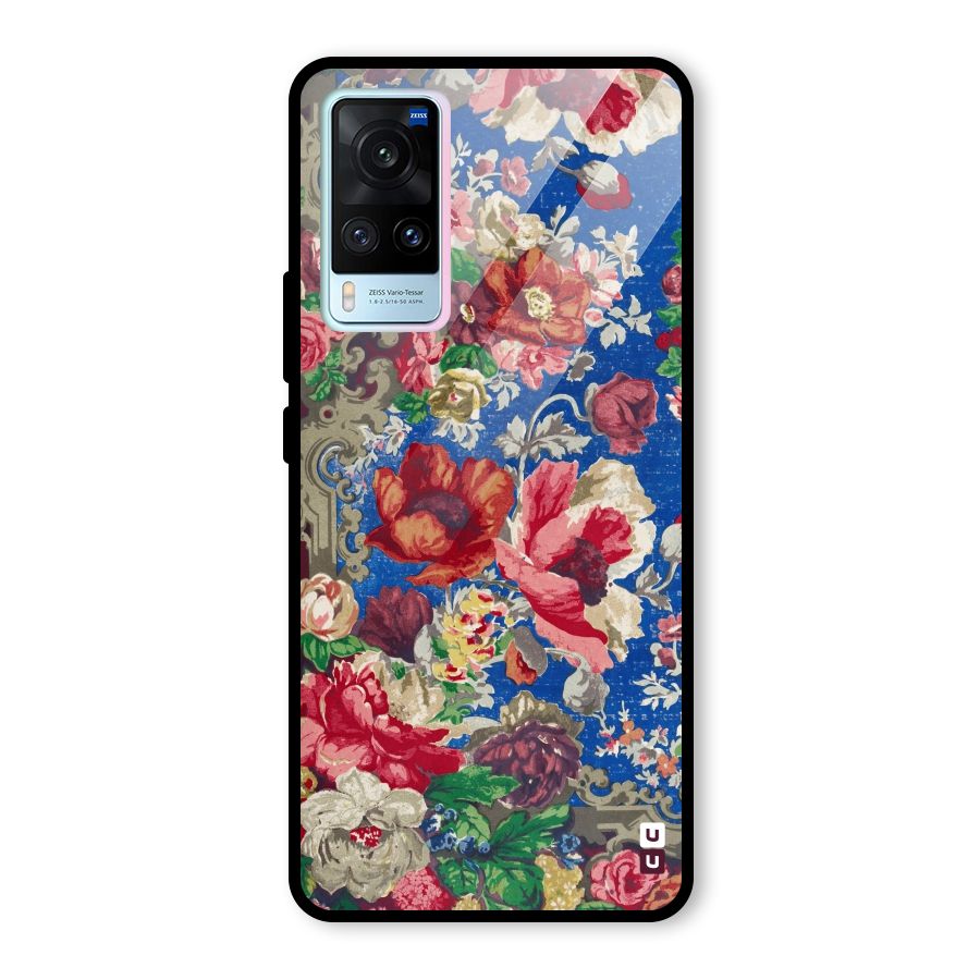 Block Printed Flowers Glass Back Case for Vivo X60