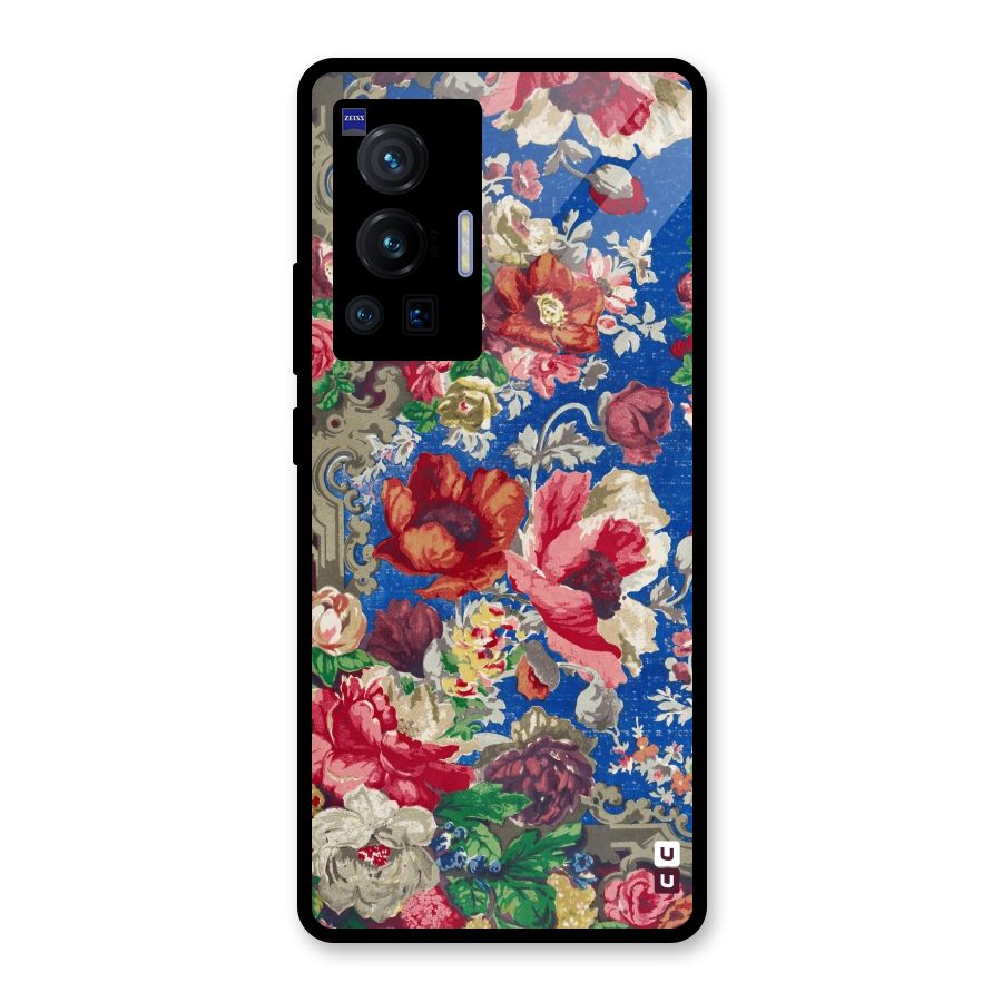 Block Printed Flowers Glass Back Case for Vivo X70 Pro