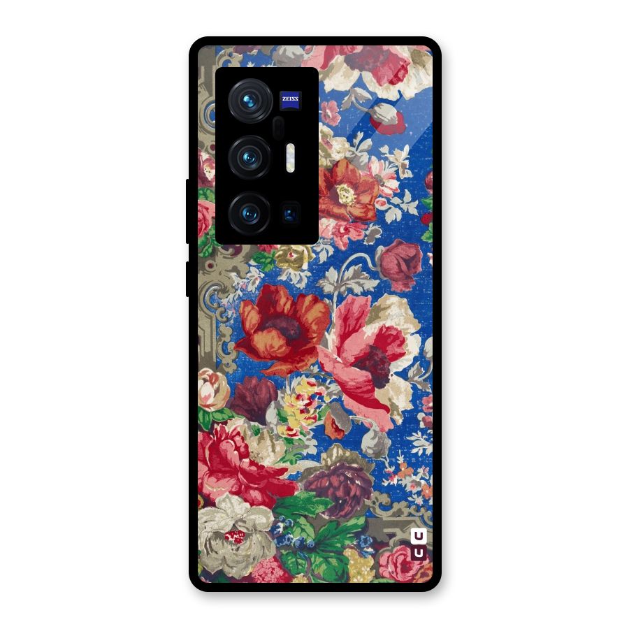 Block Printed Flowers Glass Back Case for Vivo X70 Pro Plus