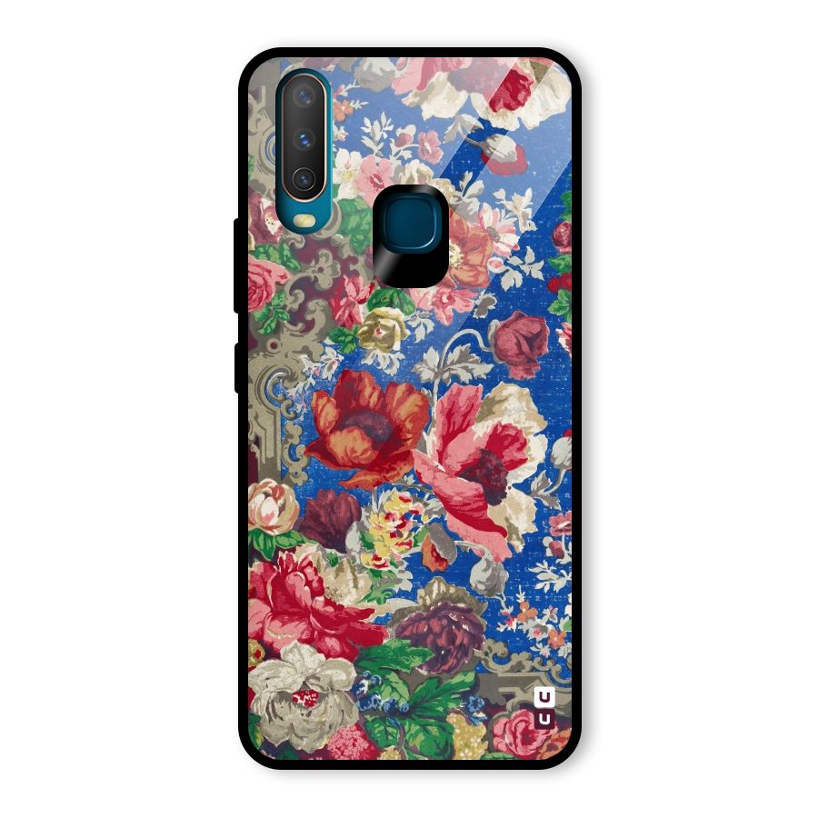 Block Printed Flowers Glass Back Case for Vivo Y15
