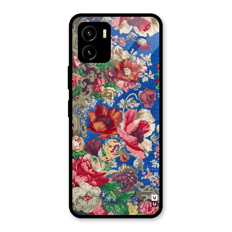 Block Printed Flowers Glass Back Case for Vivo Y15s