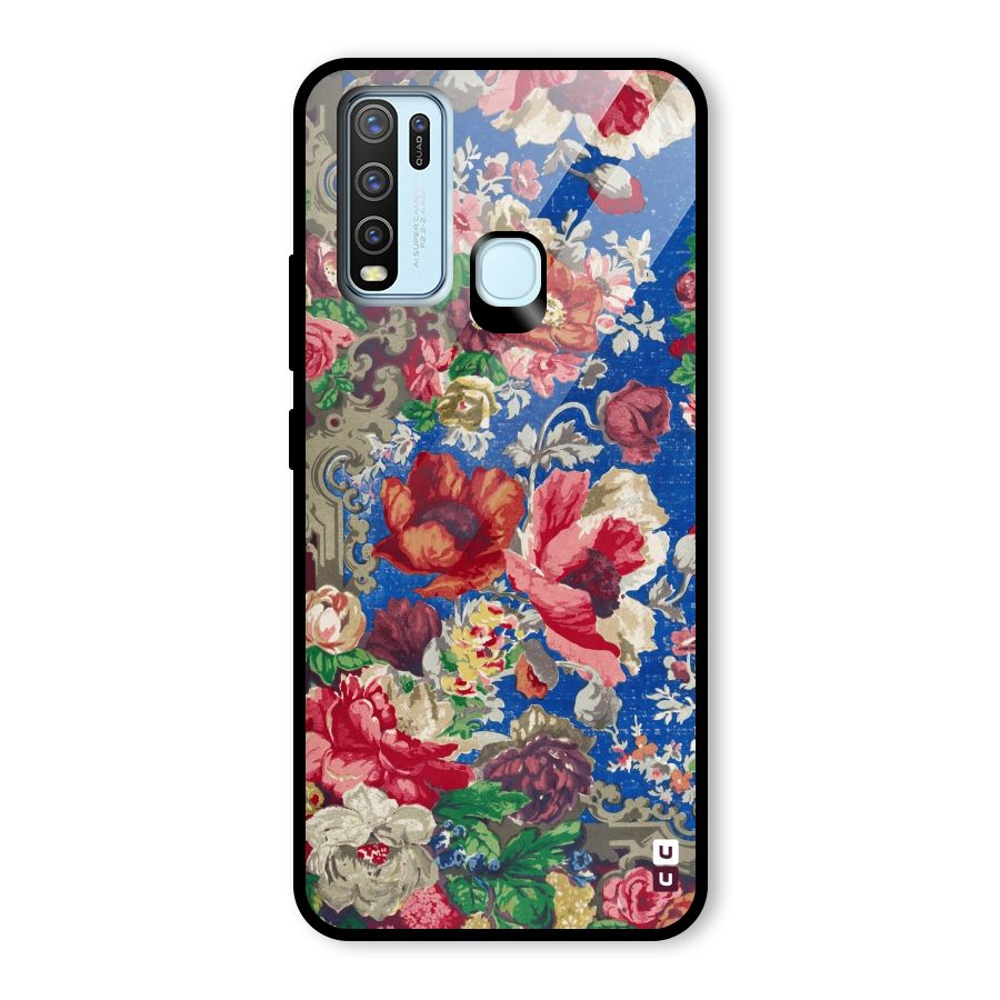 Block Printed Flowers Glass Back Case for Vivo Y30
