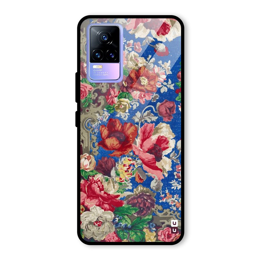 Block Printed Flowers Glass Back Case for Vivo Y73