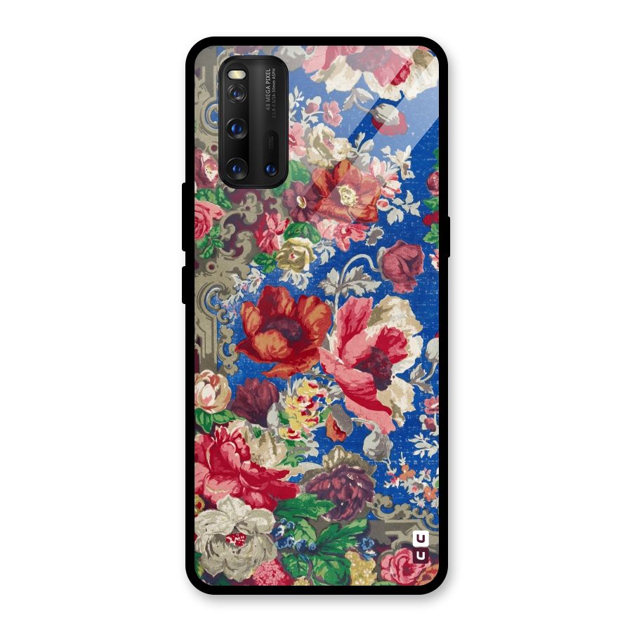 Block Printed Flowers Glass Back Case for Vivo iQOO 3