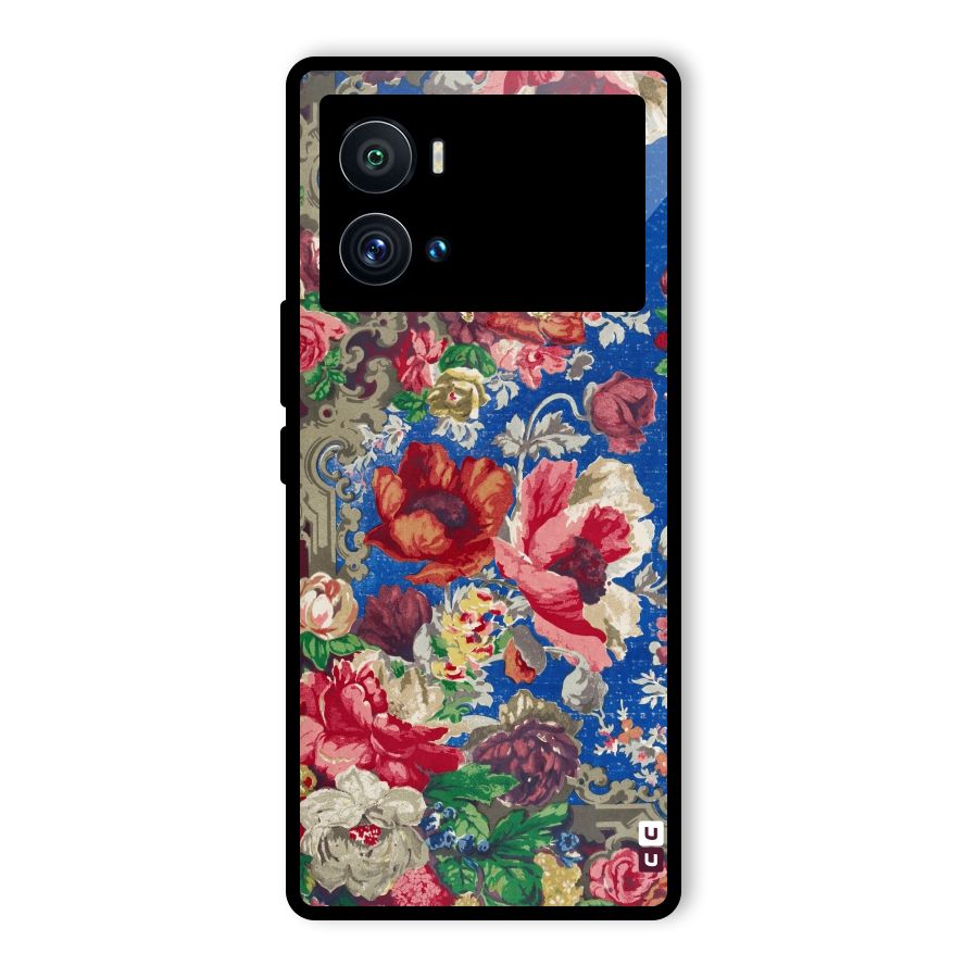 Block Printed Flowers Glass Back Case for Vivo iQOO 9 Pro