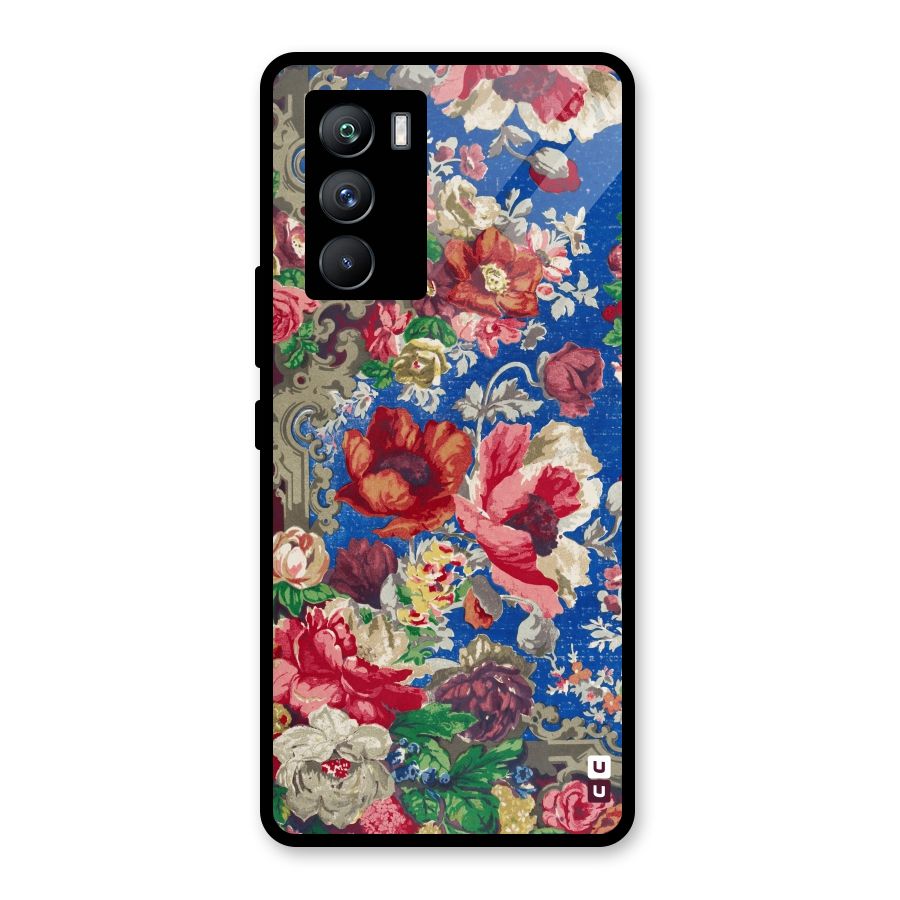 Block Printed Flowers Glass Back Case for Vivo iQOO 9 SE