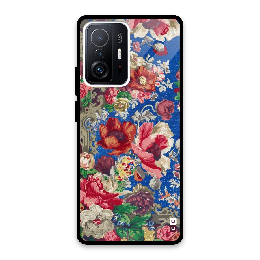 Block Printed Flowers Glass Back Case for Xiaomi 11T Pro