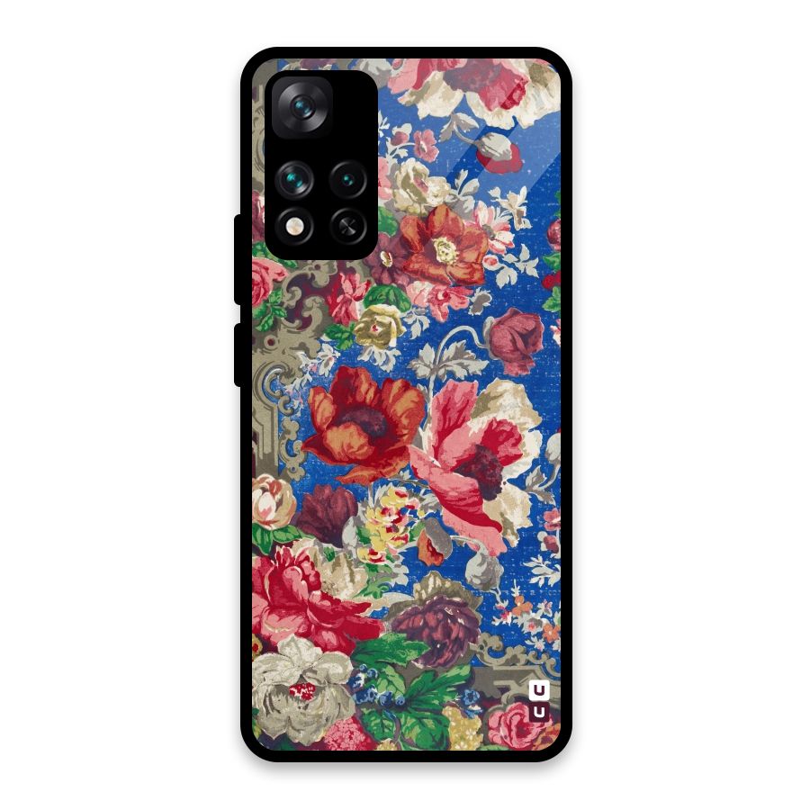 Block Printed Flowers Glass Back Case for Xiaomi 11i HyperCharge 5G