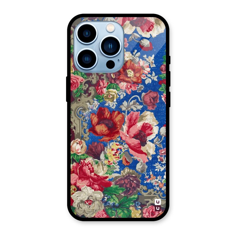 Block Printed Flowers Glass Back Case for iPhone 13 Pro