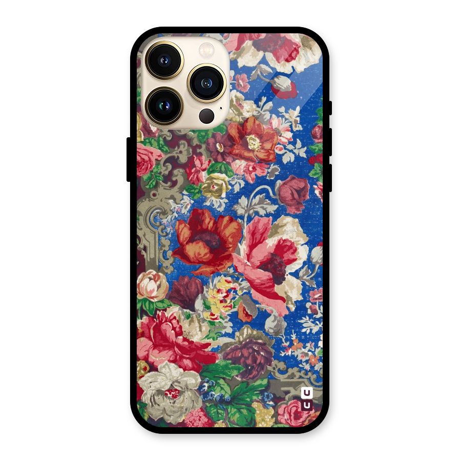 Block Printed Flowers Glass Back Case for iPhone 13 Pro Max