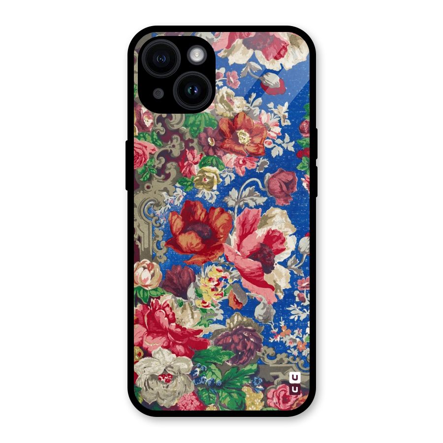 Block Printed Flowers Glass Back Case for iPhone 14