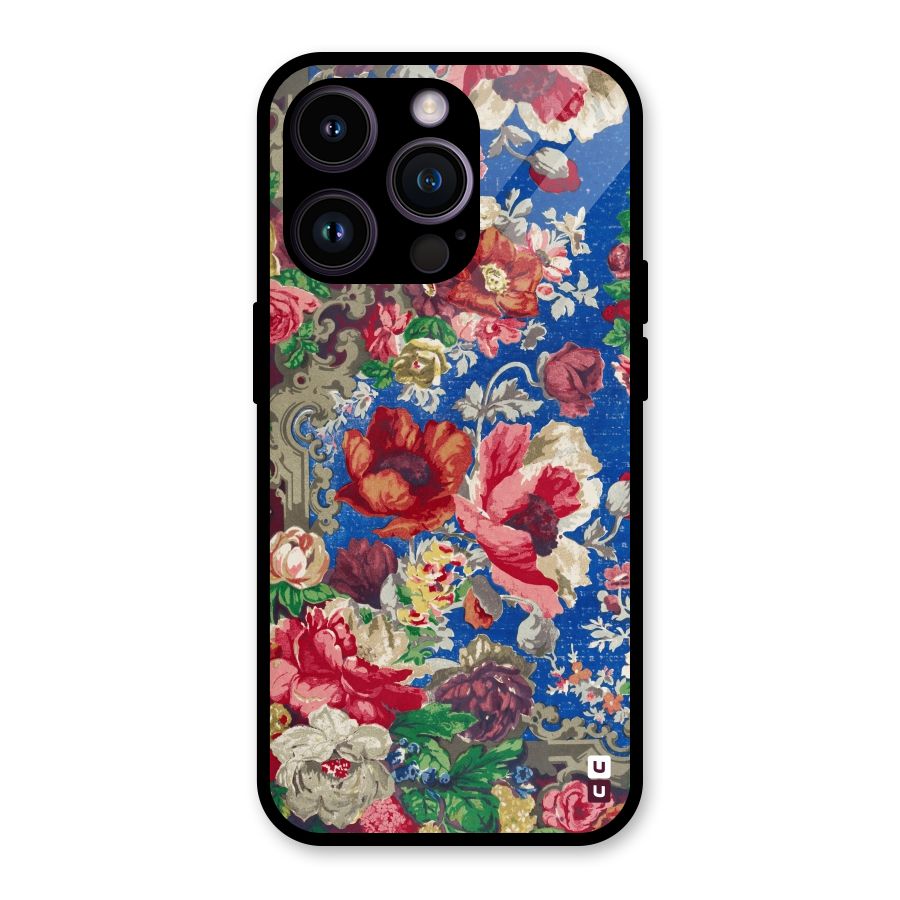 Block Printed Flowers Glass Back Case for iPhone 14 Pro