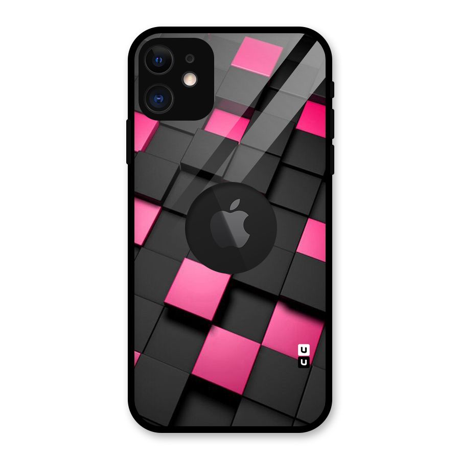 Blocks Diagonal Glass Back Case for iPhone 11 Logo Cut