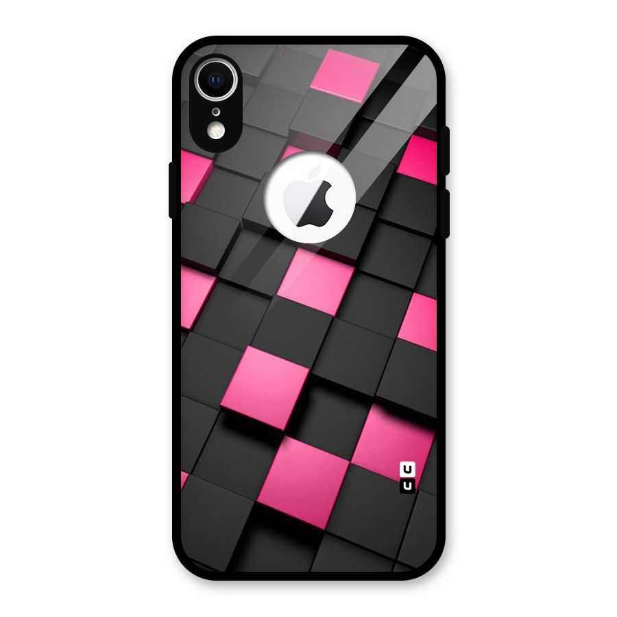 Blocks Diagonal Glass Back Case for iPhone XR Logo Cut