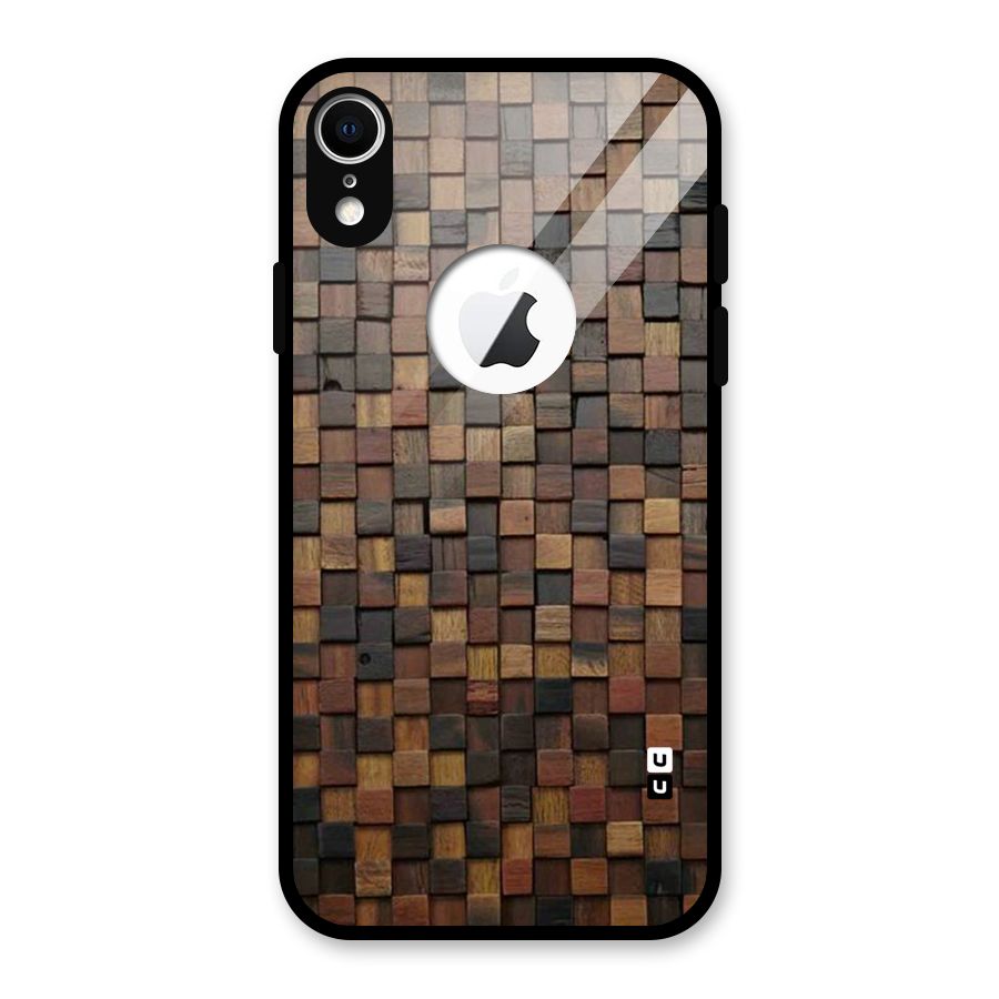 Blocks Of Wood Glass Back Case for iPhone XR Logo Cut