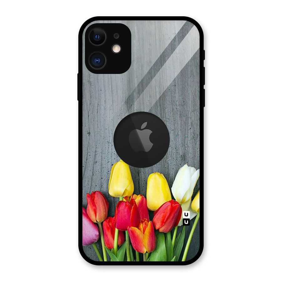 Bloom Grey Glass Back Case for iPhone 11 Logo Cut