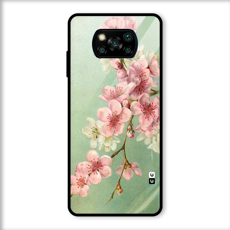 Blossom Cherry Design Glass Back Case for Poco X3