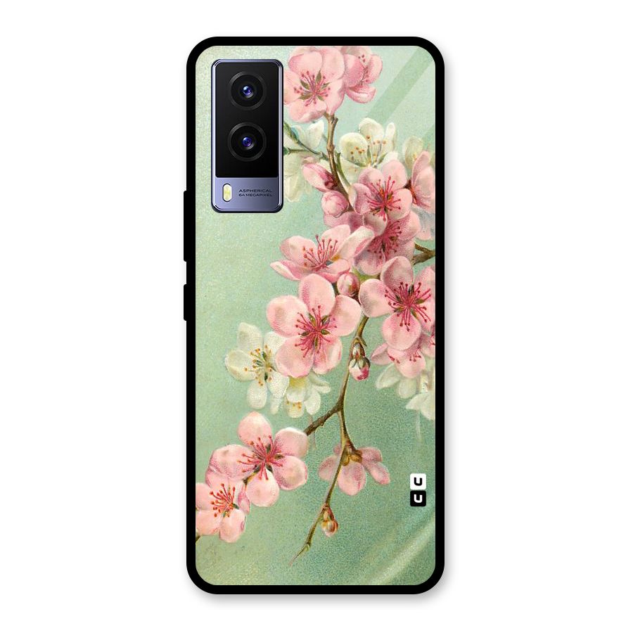 Blossom Cherry Design Glass Back Case for Vivo V21e 5G