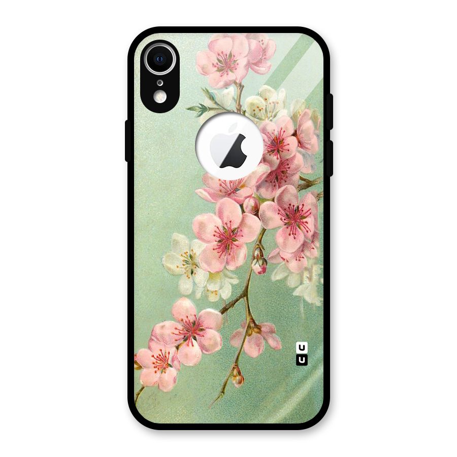 Blossom Cherry Design Glass Back Case for iPhone XR Logo Cut
