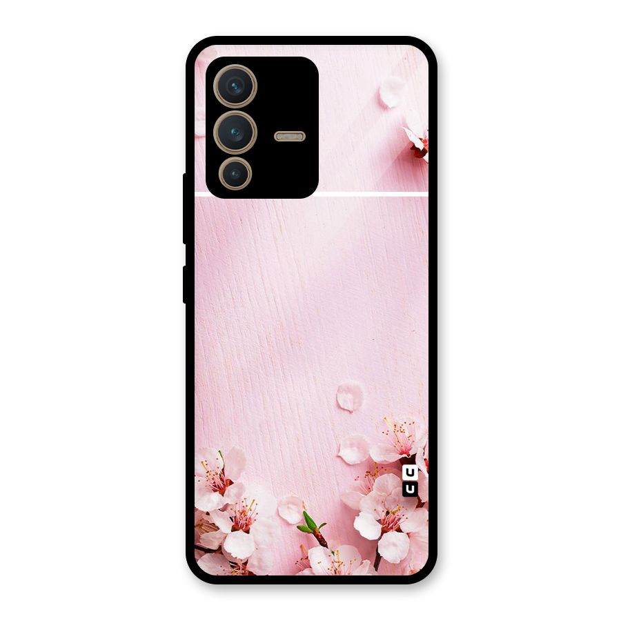 Blossom Frame Pink Glass Back Case for Vivo V23 5G