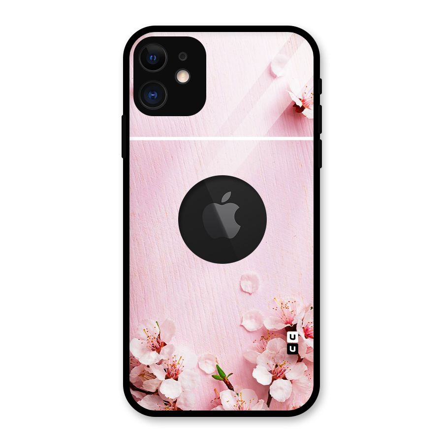 Blossom Frame Pink Glass Back Case for iPhone 11 Logo Cut