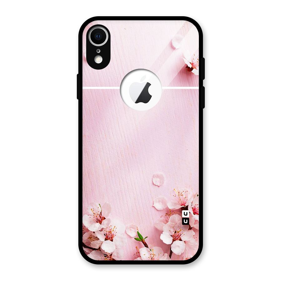 Blossom Frame Pink Glass Back Case for iPhone XR Logo Cut