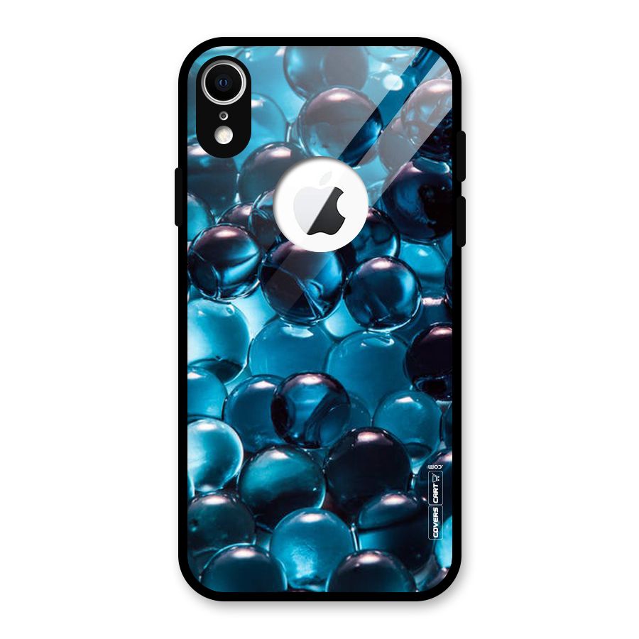 Blue Abstract Balls Glass Back Case for iPhone XR Logo Cut