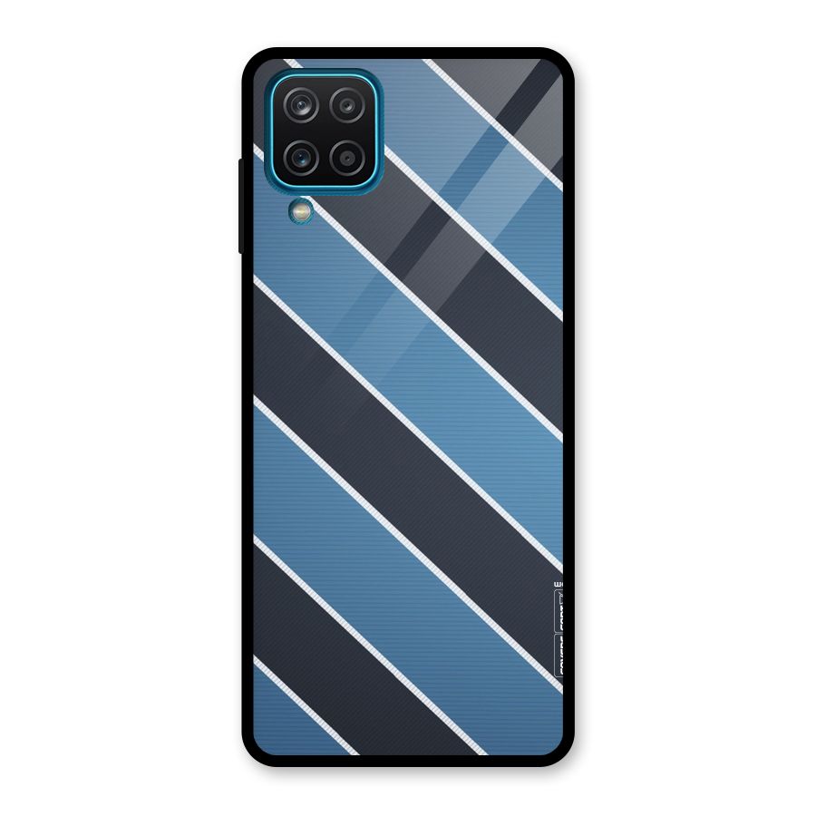 Blue Black Stripes Glass Back Case for Galaxy A12