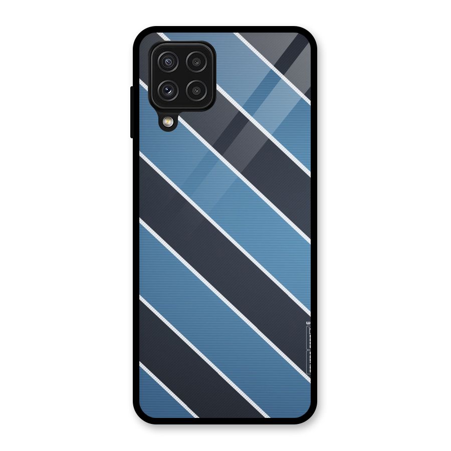 Blue Black Stripes Glass Back Case for Galaxy A22 4G