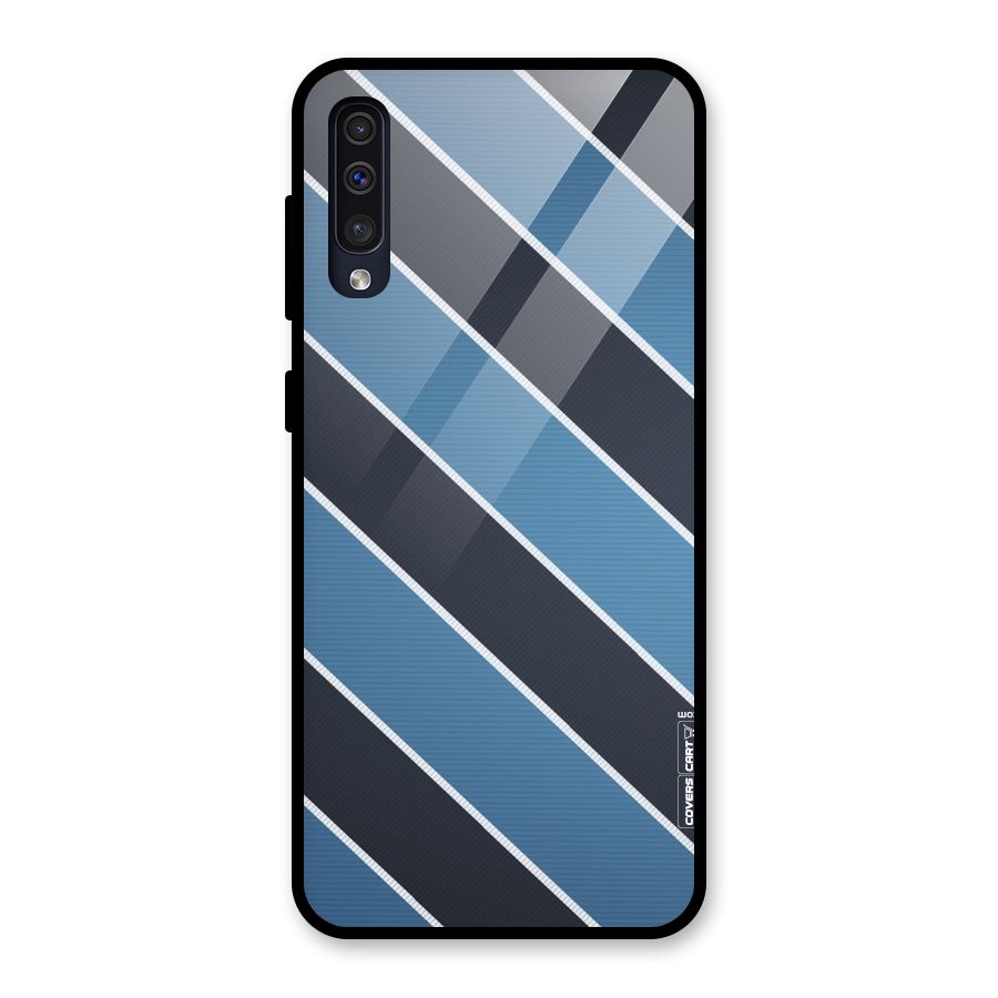 Blue Black Stripes Glass Back Case for Galaxy A50