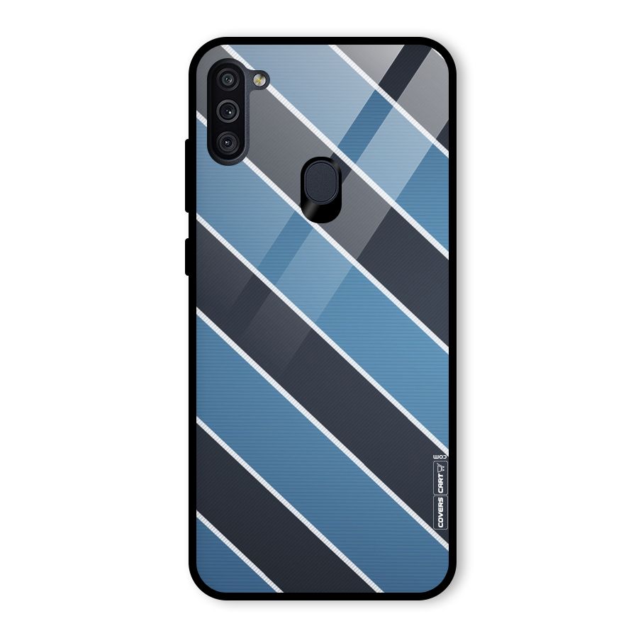 Blue Black Stripes Glass Back Case for Galaxy M11