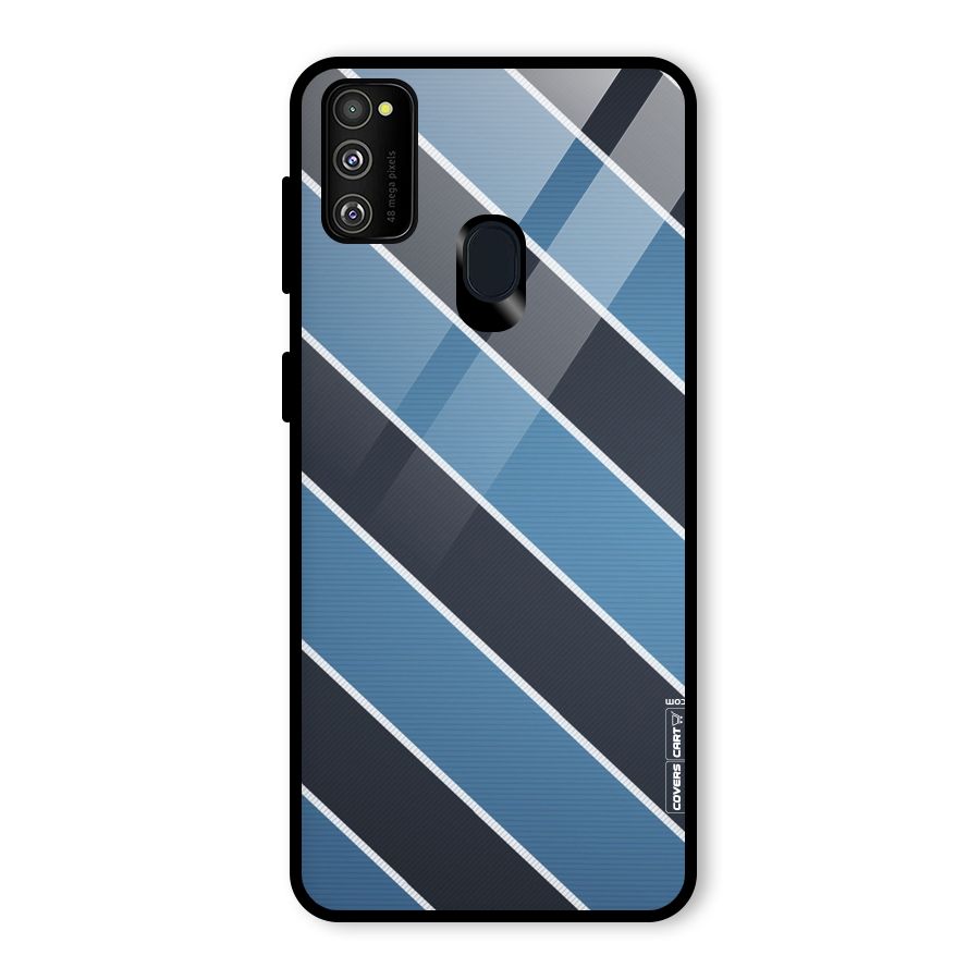 Blue Black Stripes Glass Back Case for Galaxy M30s