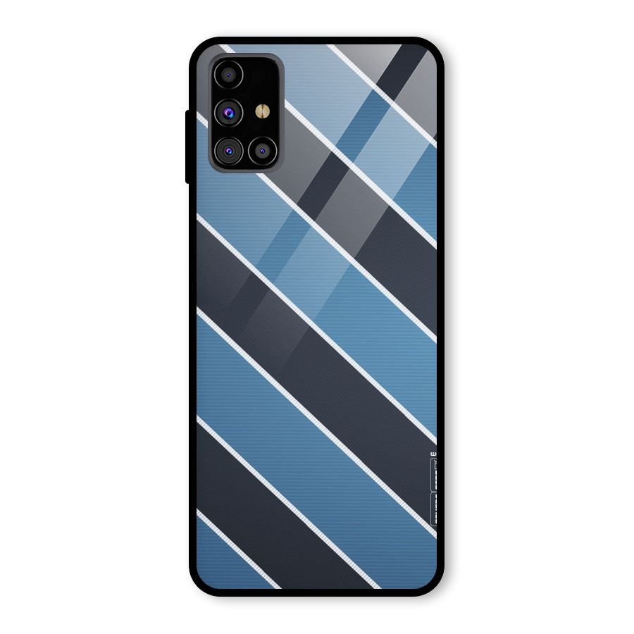 Blue Black Stripes Glass Back Case for Galaxy M31s