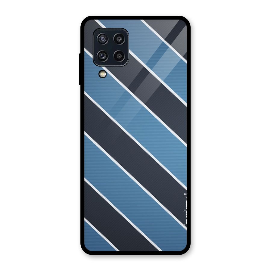 Blue Black Stripes Glass Back Case for Galaxy M32